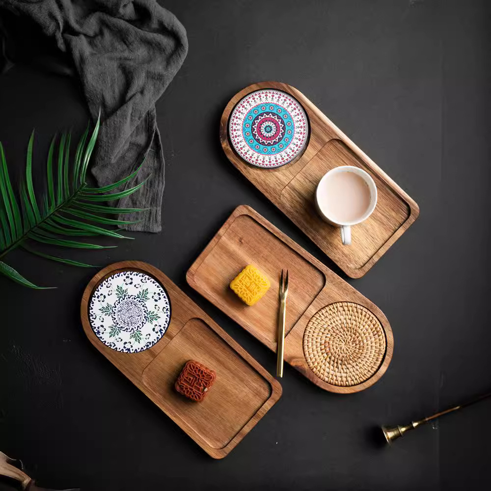 Acacia Wood Tea Tray Food Oval - Food Snacks In Japan review and price